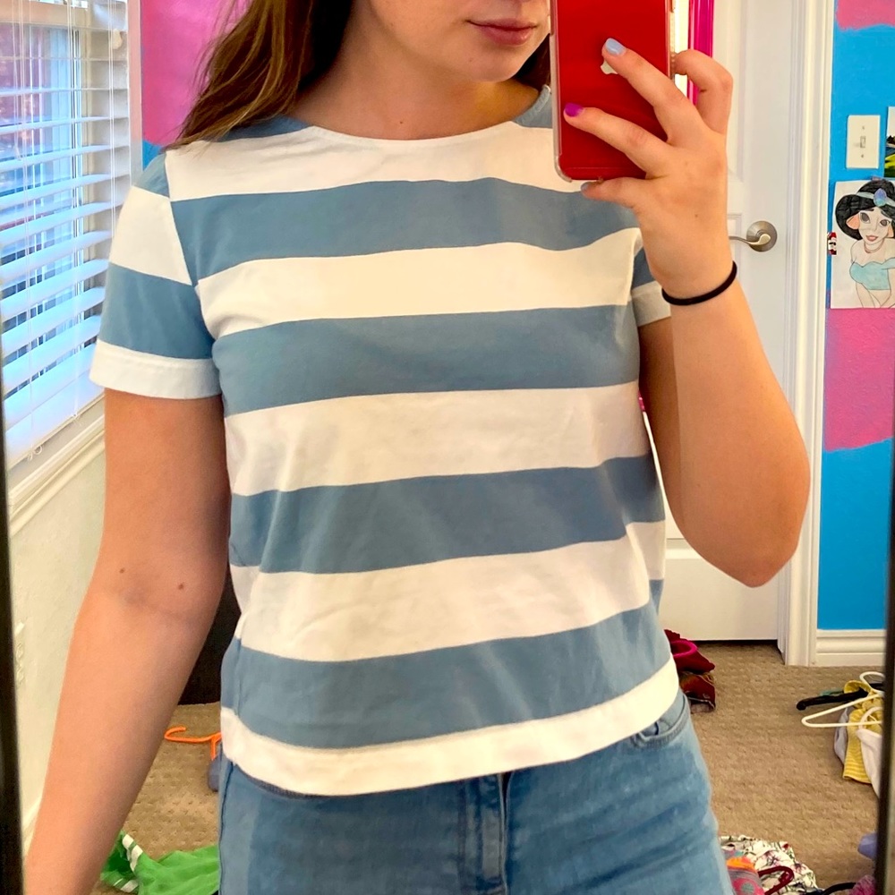 Elodie Striped Blue and White Short Sleeve